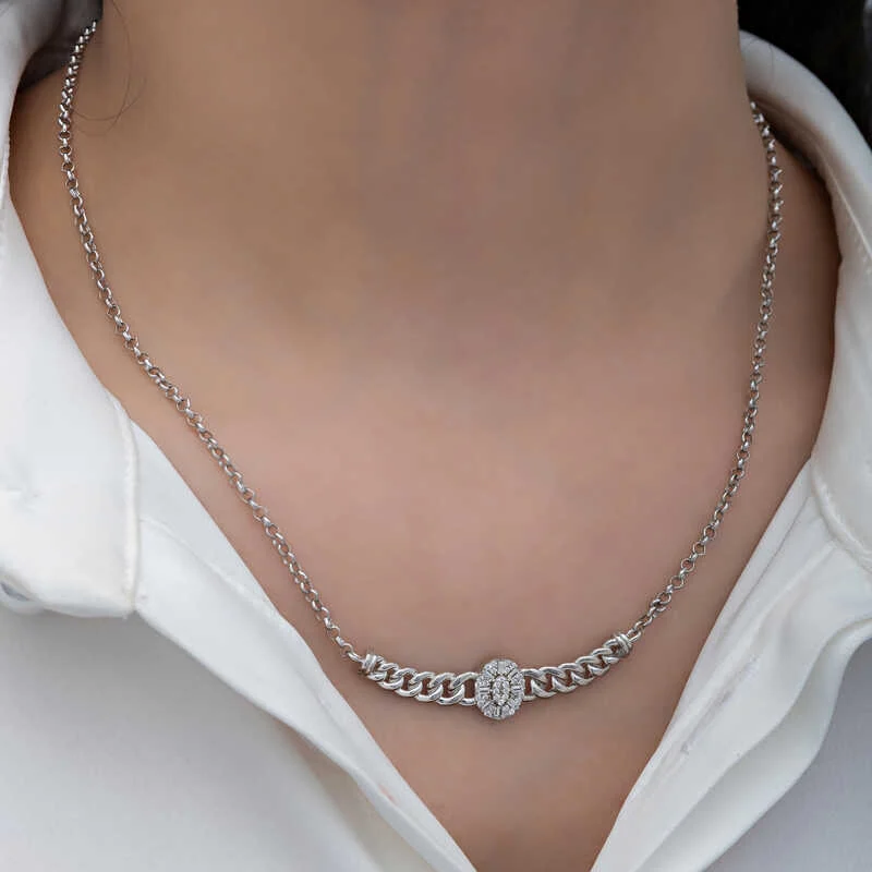 Gümüş Gurmet Zincirli Oval Baget Taşlı Kadın Kolye 4 Gümüş Gurmet Zincirli Oval Baget Taşlı Kadın Kolye