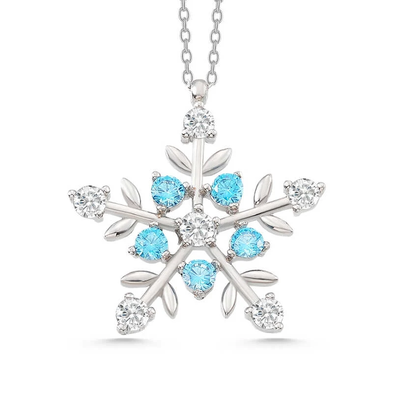 Gümüş Işıklı Kutulu Aquamarine Taşlı Kar Tanesi Kadın Kolye 2 Gümüş Işıklı Kutulu Aquamarine Taşlı Kar Tanesi Kadın Kolye
