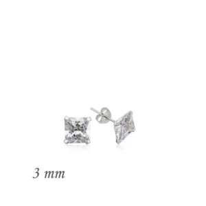Gümüş Kare Tek Taş Zirkon Küpe – 3 mm