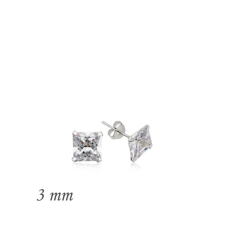 Gümüş Kare Tek Taş Zirkon Küpe - 3 mm 1 Gümüş Kare Tek Taş Zirkon Küpe – 3 mm