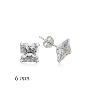 Gümüş Kare Tek Taş Zirkon Küpe – 6 mm.