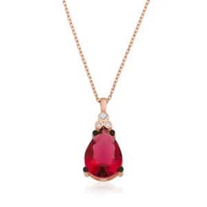 Gümüş Kırmızı Topaz Damla Kolye