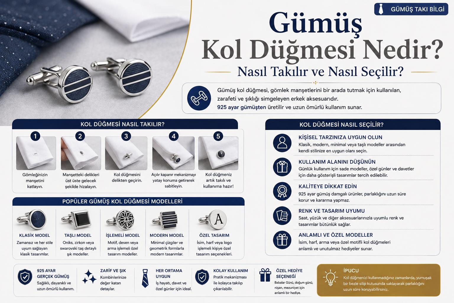 Gümüş Kol Düğmesi Fiyatları Nedir? Nasıl Takılır ve Nasıl Seçilir?