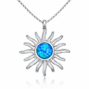 ​Gümüş Mavi Opal Taşlı Güneş Kadın Kolye