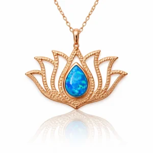 Gümüş Opal Taşlı Rose Lotus Çiçeği Kolye