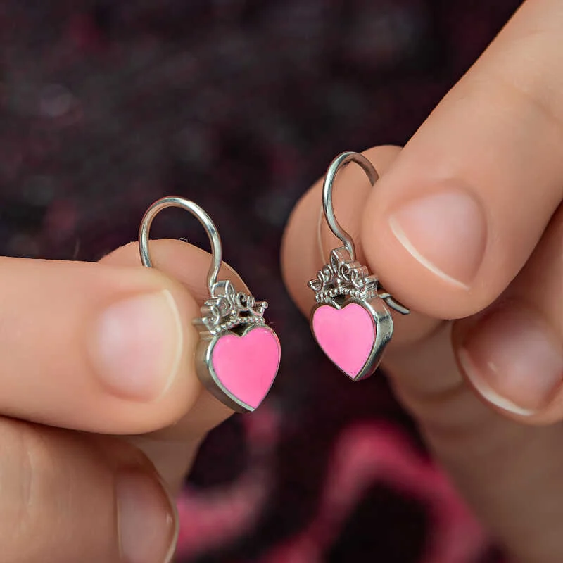 Gümüş Pembe Kalp Sallantılı Çocuk Küpe 3 Gümüş Pembe Kalp Sallantılı Çocuk Küpe