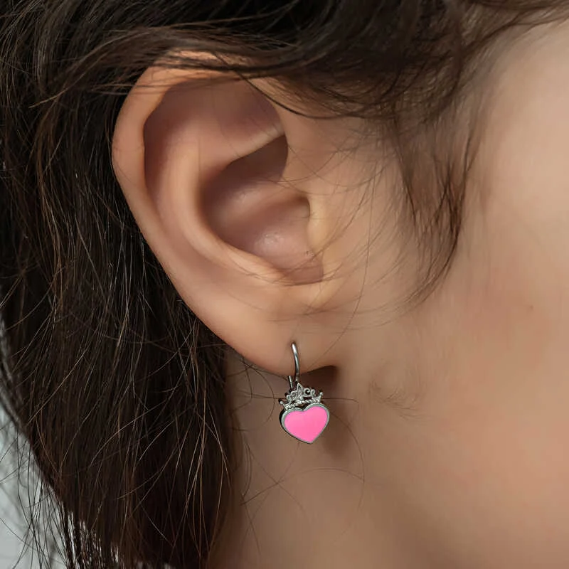 Gümüş Pembe Kalp Sallantılı Çocuk Küpe 4 Gümüş Pembe Kalp Sallantılı Çocuk Küpe