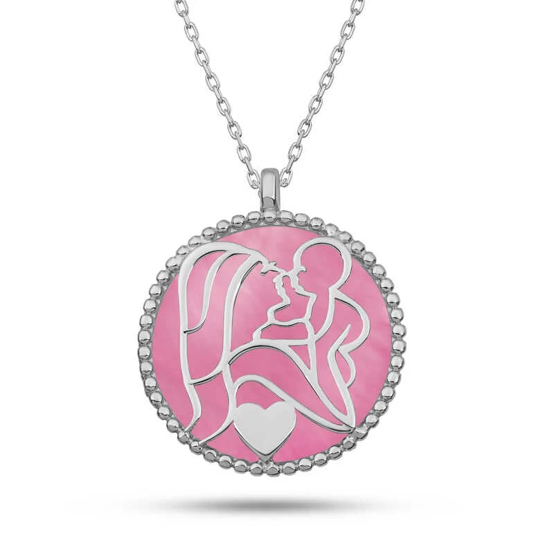 Gümüş Pembe Sedef Taşlı Anne Çocuk Sevgisi Kolye 1 Gümüş Pembe Sedef Taşlı Anne Çocuk Sevgisi Kolye
