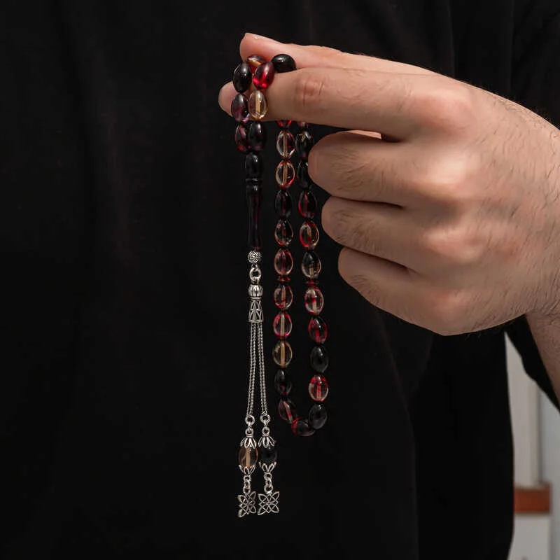 Gümüş Püskül Sıkma Kehribar Tesbih 2 Gümüş Püskül Sıkma Kehribar Tesbih