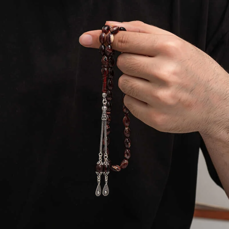 Gümüş Püskül Sıkma Kehribar Tesbih 4 Gümüş Püskül Sıkma Kehribar Tesbih
