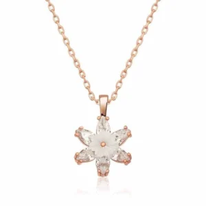 Gümüş Rose Beyaz Lotus Çiçeği Kolye