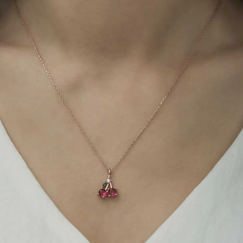 Gümüş Rose Kiraz Figürlü Meyve Kolye 2 Gümüş Rose Kiraz Figürlü Meyve Kolye