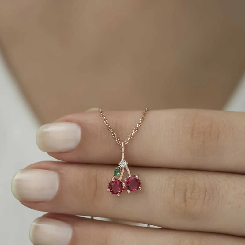 Gümüş Rose Kiraz Figürlü Meyve Kolye 3 Gümüş Rose Kiraz Figürlü Meyve Kolye