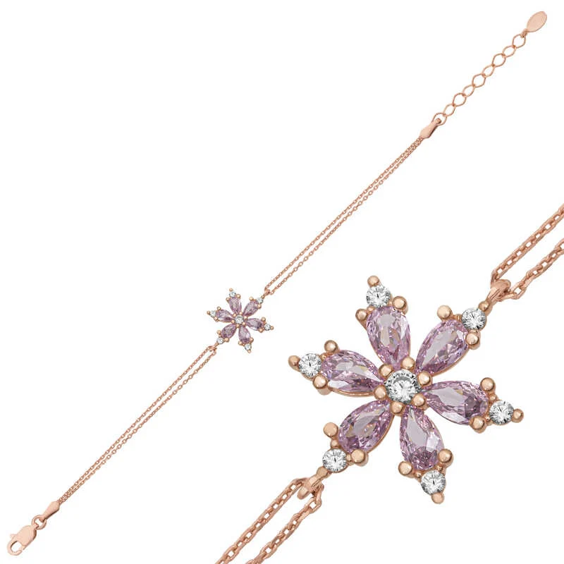 Gümüş Rose Lila Lotus Çiçeği Kadın Bileklik 1 Gümüş Rose Lila Lotus Çiçeği Kadın Bileklik