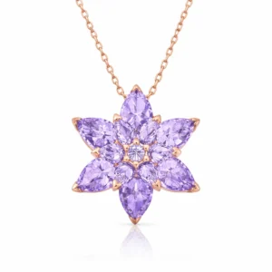 Gümüş Rose Lila Lotus Çiçeği Kolye