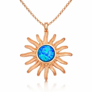 ​Gümüş Rose Mavi Opal Taşlı Güneş Kadın Kolye