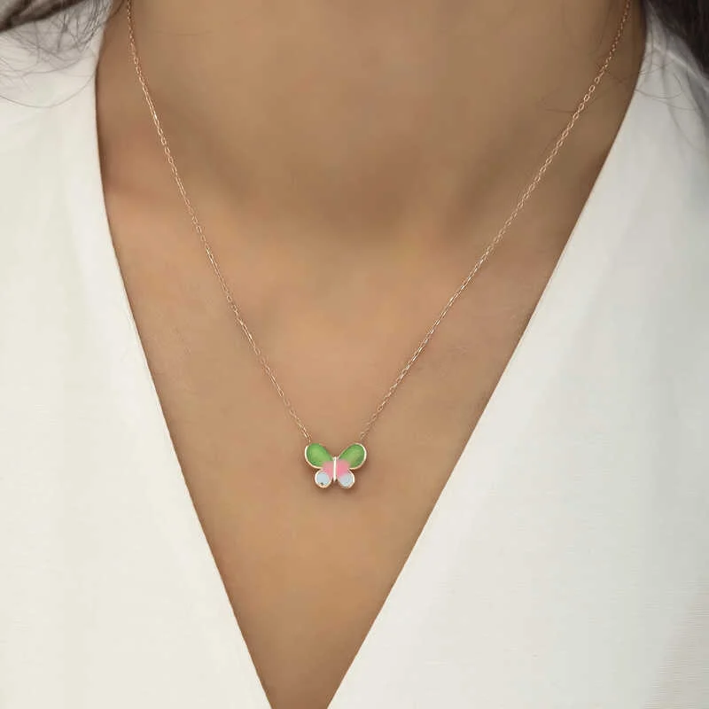 Gümüş Rose Minimal Kelebek Bayan Kolye 2 Gümüş Rose Minimal Kelebek Bayan Kolye