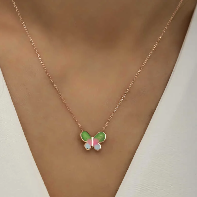 Gümüş Rose Minimal Kelebek Bayan Kolye 3 Gümüş Rose Minimal Kelebek Bayan Kolye