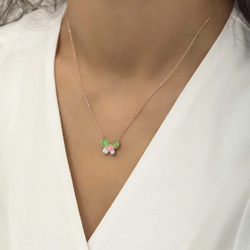 Gümüş Rose Minimal Kelebek Bayan Kolye 4 Gümüş Rose Minimal Kelebek Bayan Kolye