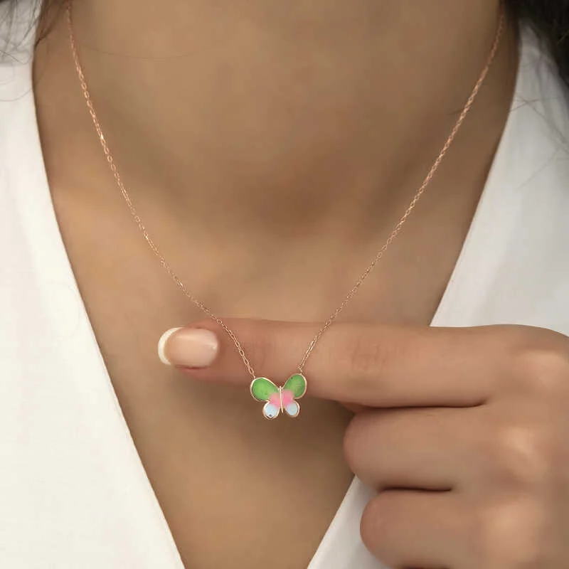 Gümüş Rose Minimal Kelebek Bayan Kolye 5 Gümüş Rose Minimal Kelebek Bayan Kolye