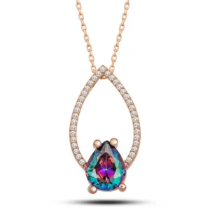 Gümüş Rose Mistik Topaz Taşlı Damla Kadın Kolye