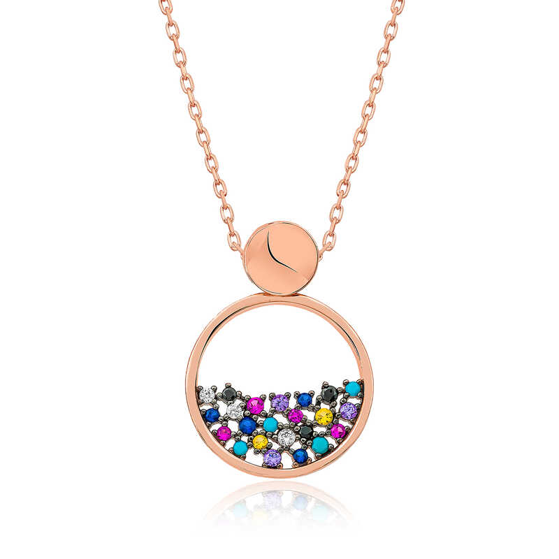 Gümüş Rose Mix Taşlı Çiğ Damlası Bayan Kolye 1 Gümüş Rose Mix Taşlı Çiğ Damlası Bayan Kolye