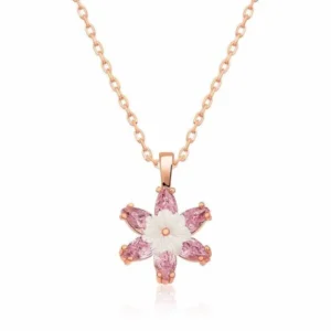 Gümüş Rose Pembe Lotus Çiçeği Kolye