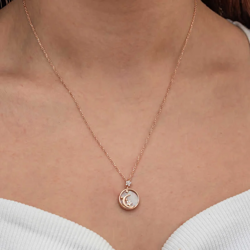 Gümüş Rose Sedef Taşlı Ay Yıldız Hilal Kadın Kolye 2 Gümüş Rose Sedef Taşlı Ay Yıldız Hilal Kadın Kolye