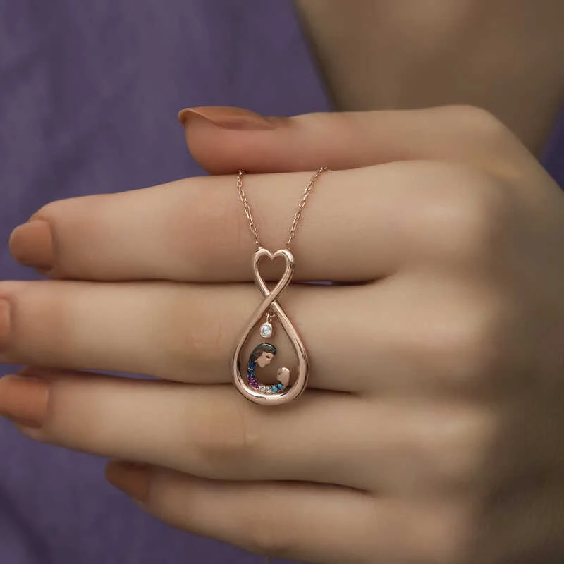 Gümüş Rose Sonsuz Kalpli Anne Çocuk Kolyesi 3 Gümüş Rose Sonsuz Kalpli Anne Çocuk Kolyesi