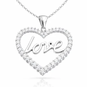 Gümüş Taşlı Love Bayan Kolye