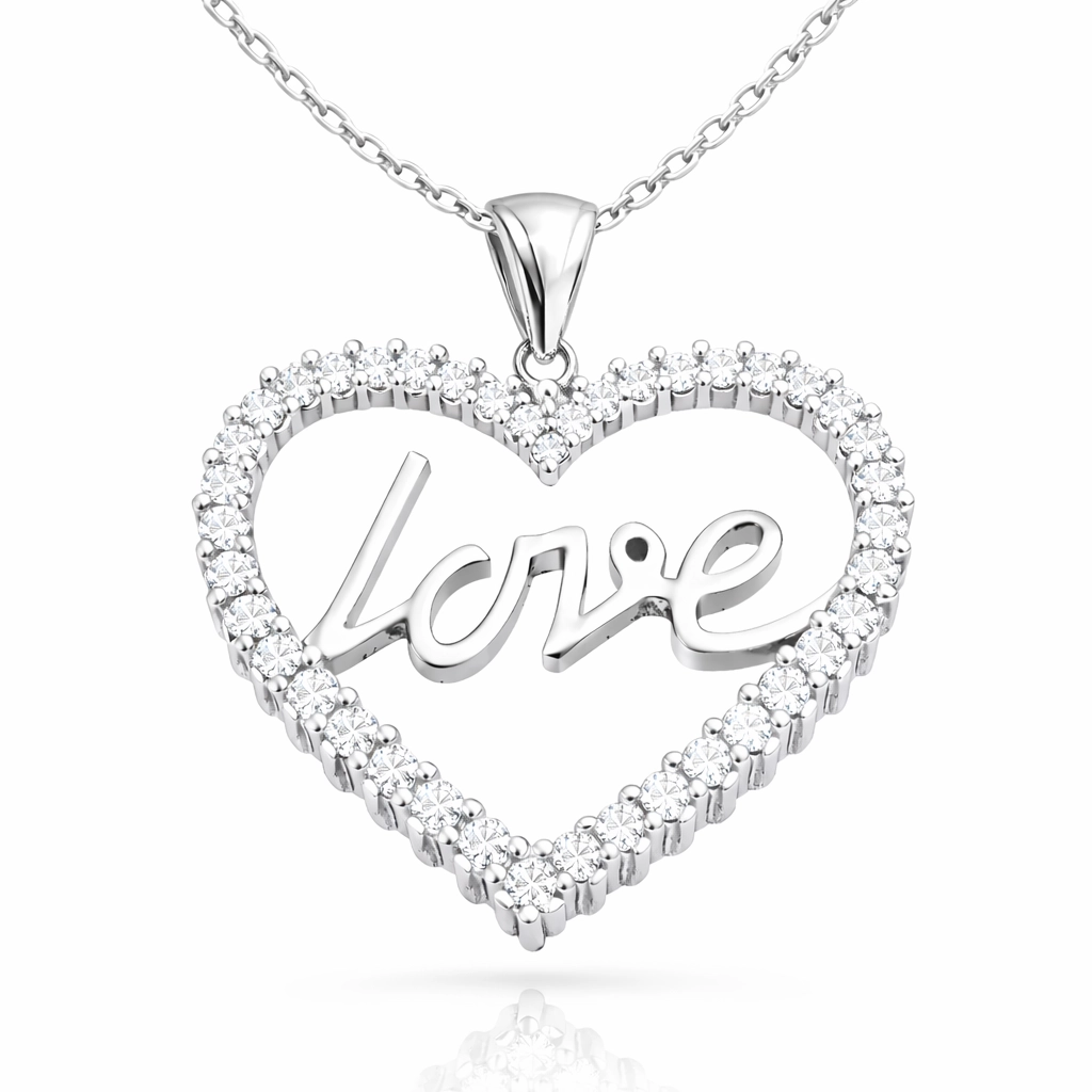 Gümüş Taşlı Love Bayan Kolye 1 Gümüş Taşlı Love Bayan Kolye