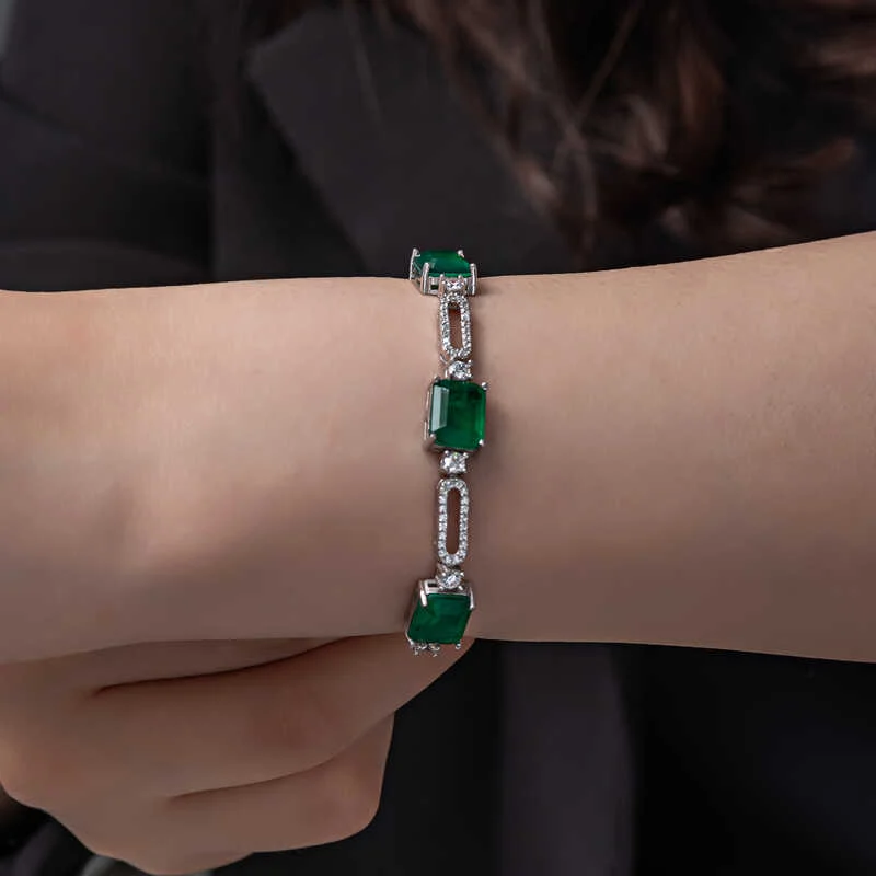 Gümüş Yeşil Renk Kare Paraiba Taşlı Kadın Bileklik 2 Gümüş Yeşil Renk Kare Paraiba Taşlı Kadın Bileklik