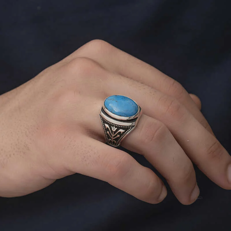 Gümüş Zirkon Turkuaz Taşlı Oval Erkek Yüzük 2 Gümüş Zirkon Turkuaz Taşlı Oval Erkek Yüzük