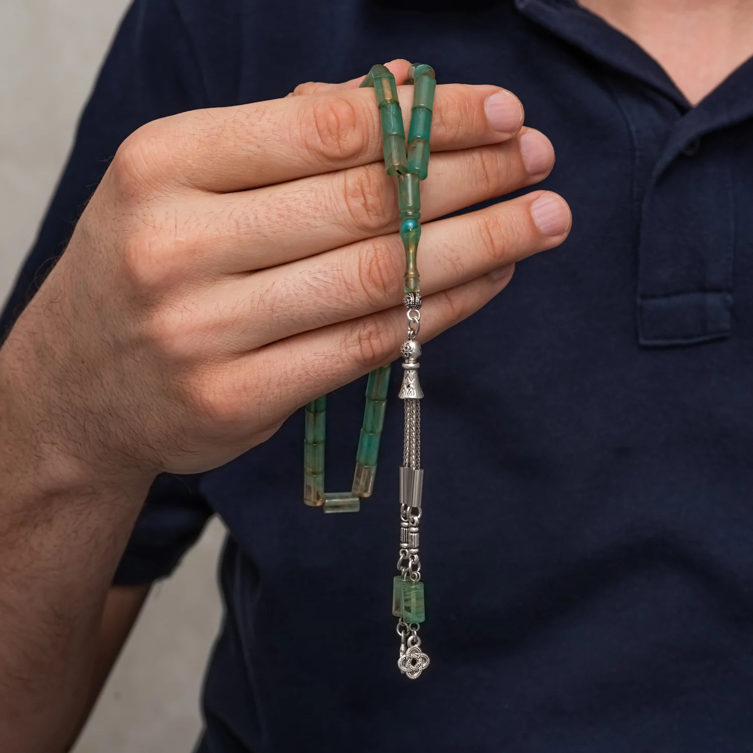 Metal Püsküllü Deniz Yeşili Kesme Sıkma Kehribar Tesbih 2 Metal Püsküllü Deniz Yeşili Kesme Sıkma Kehribar Tesbih