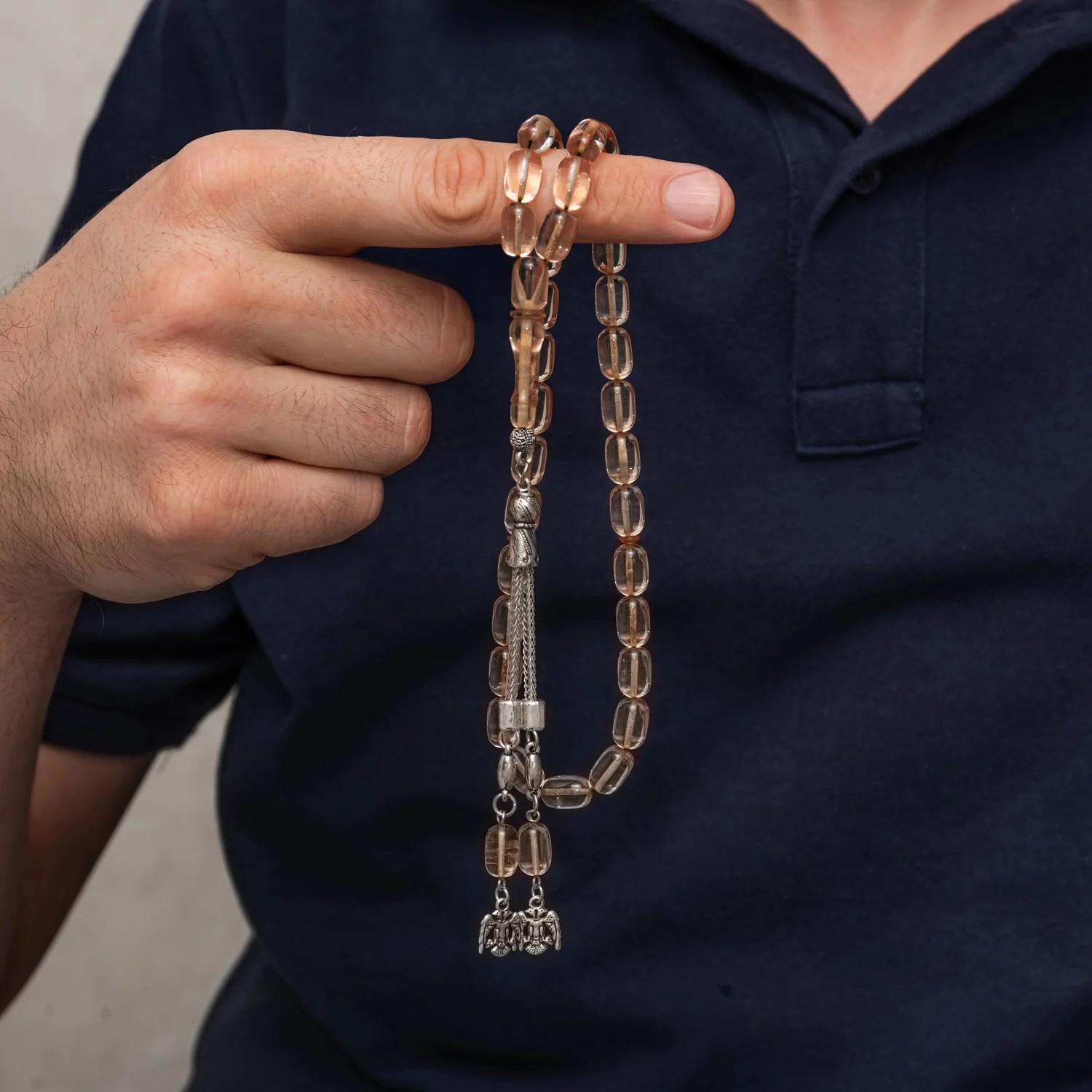 Metal Püsküllü Şeffaf Kapsül Kesim Sıkma Kehribar Tesbih 3 Metal Püsküllü Şeffaf Kapsül Kesim Sıkma Kehribar Tesbih